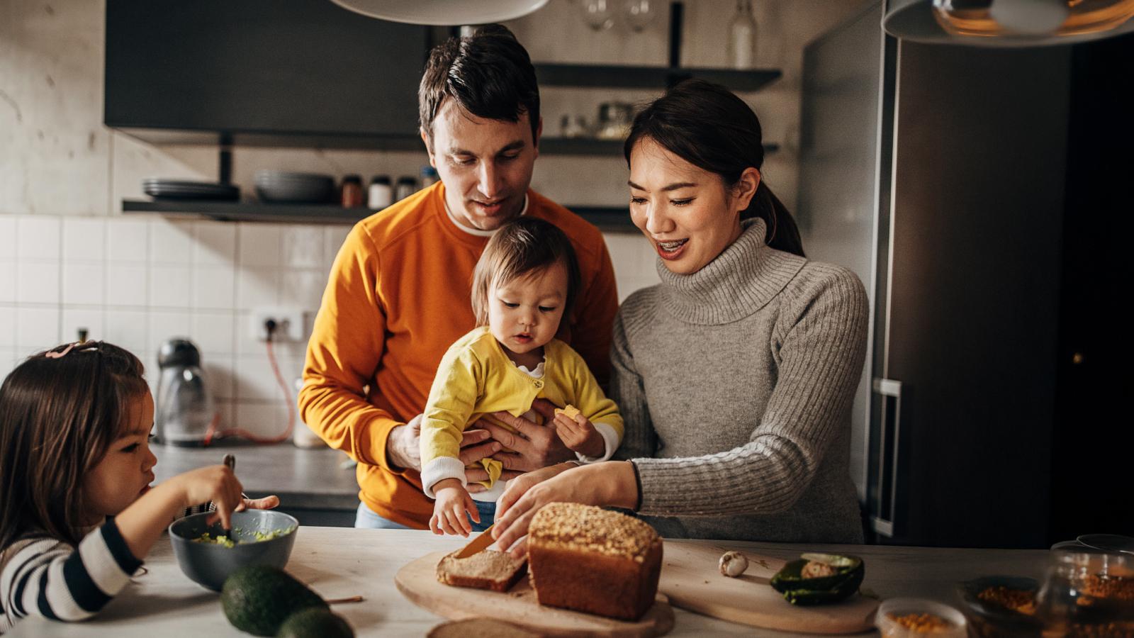 Family preparing a meal together
