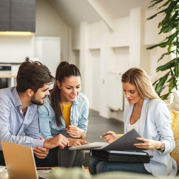 Young couple meeting with a professional .