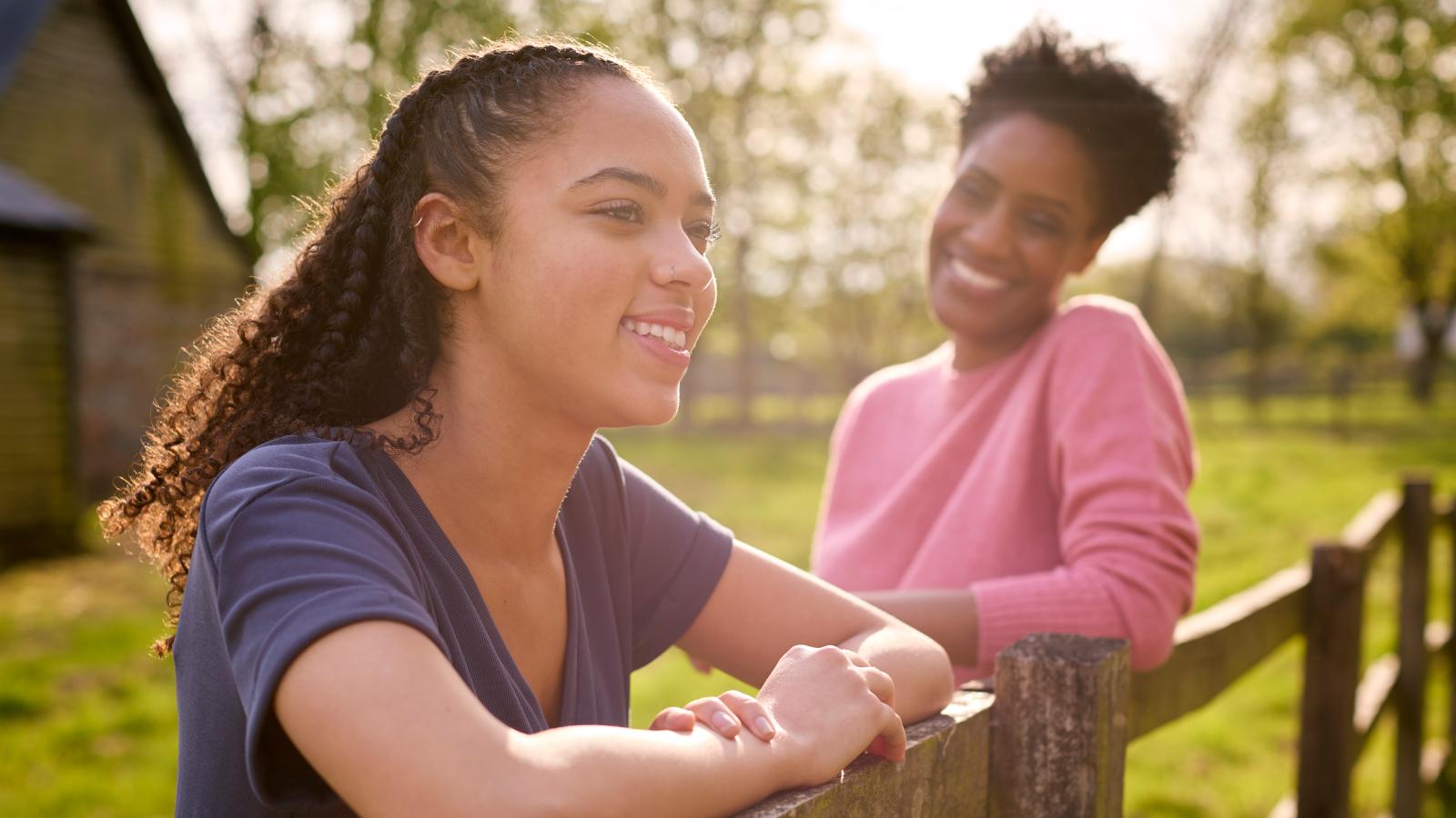 Mother and daughter outside