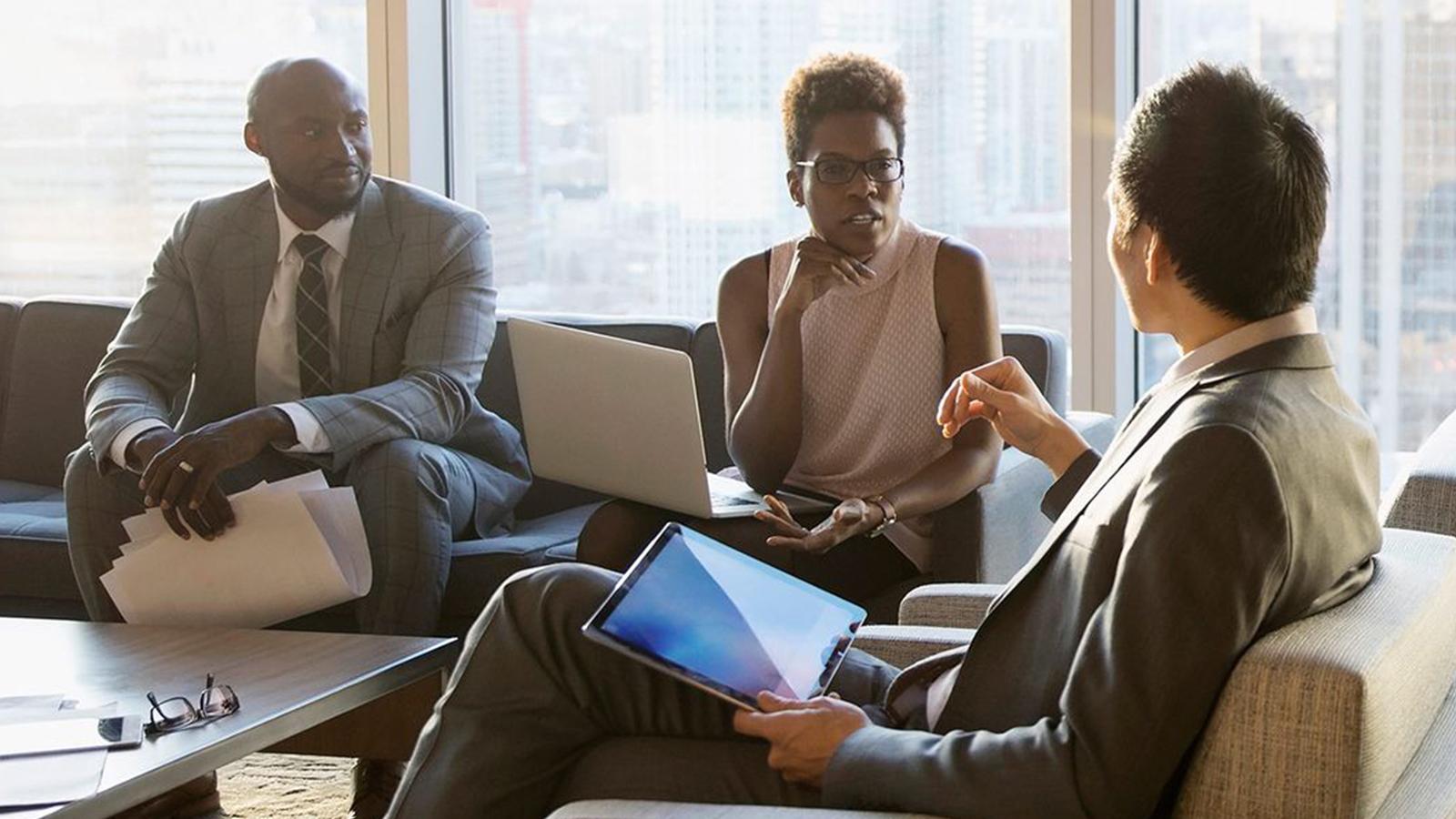 Financial representatives in a meeting