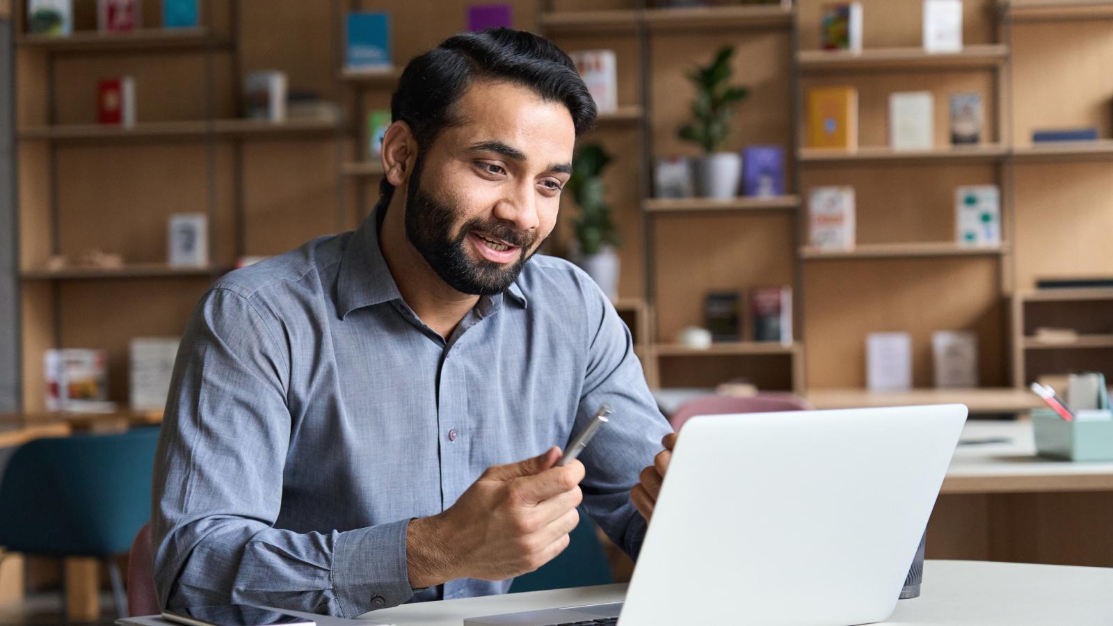 Business man having virtual meeting