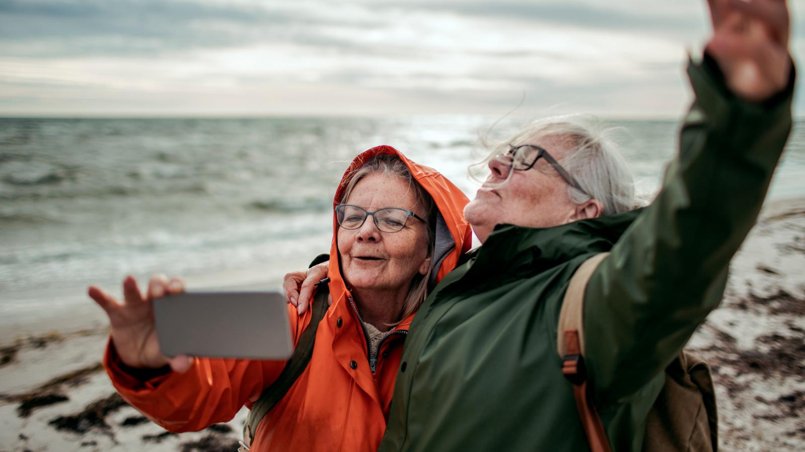 Senior citizen taking selfie