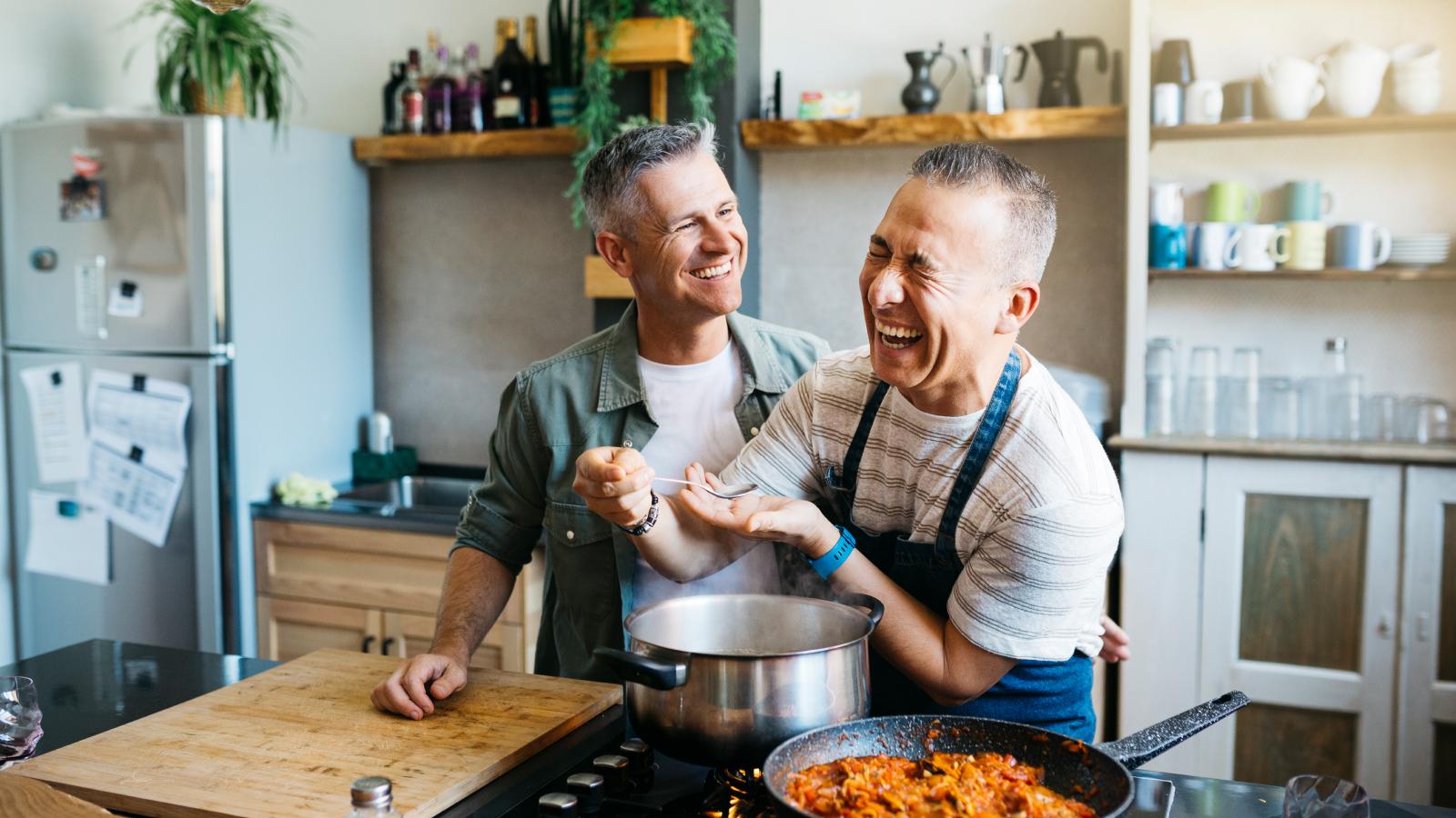 Gay couple having fun