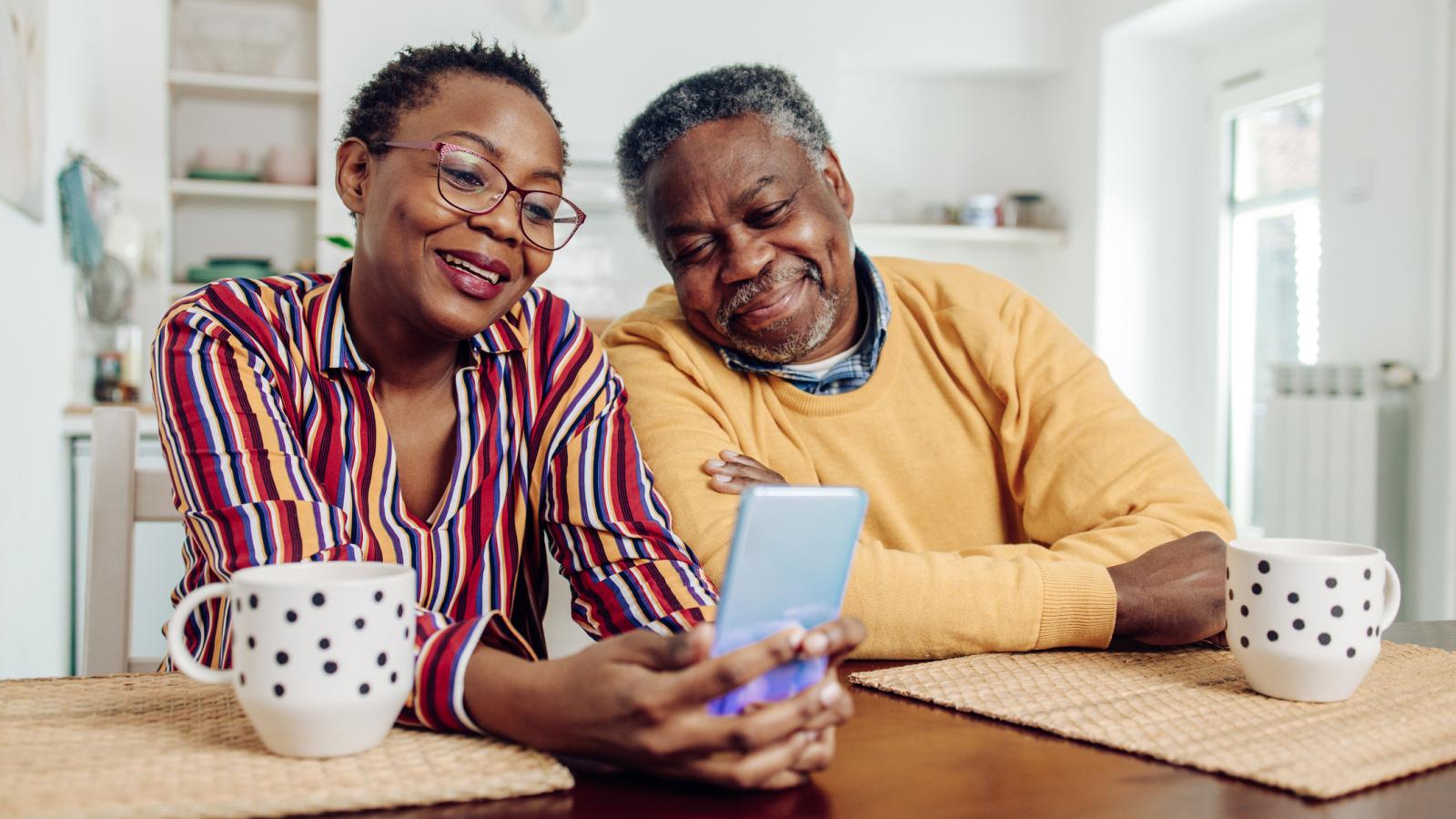 Couple using smartphone