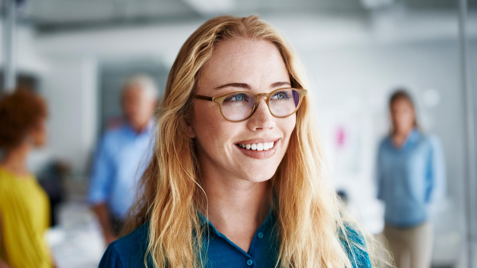 Businesswoman smiling in office