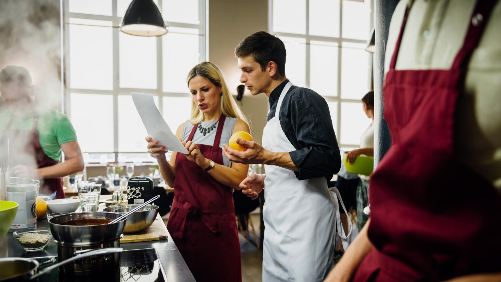Friends enjoying cooking class