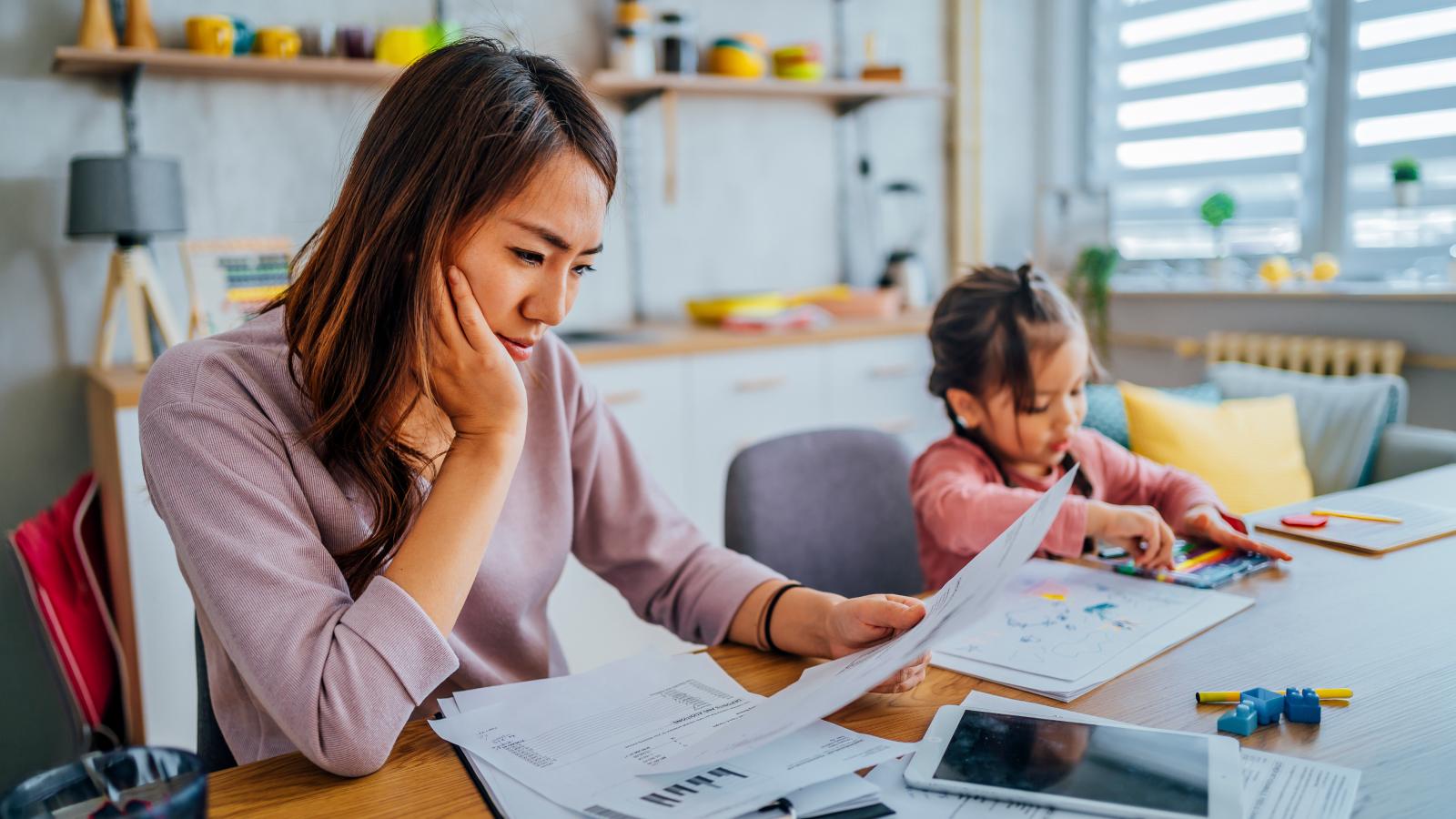 Mother going through her finances