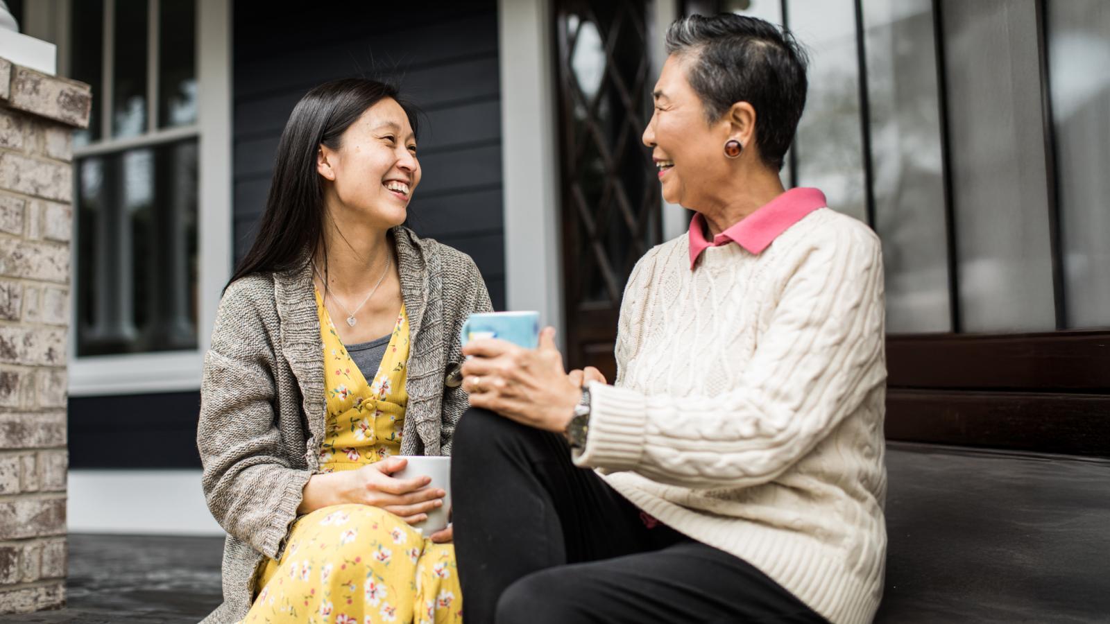 Adult women and mother talking