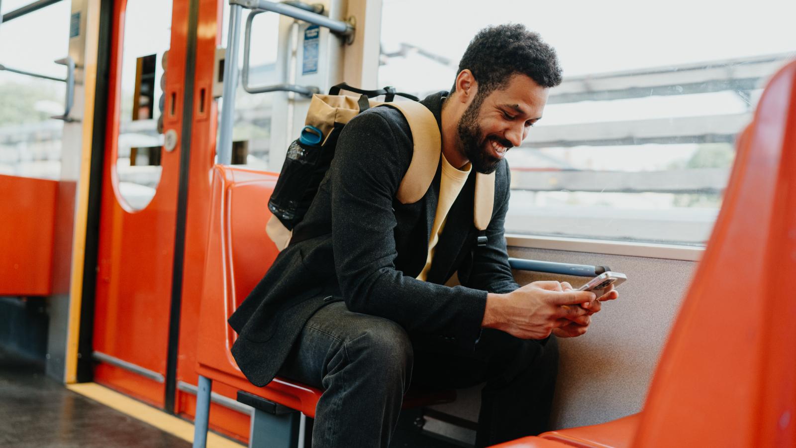 Man travelling by city train