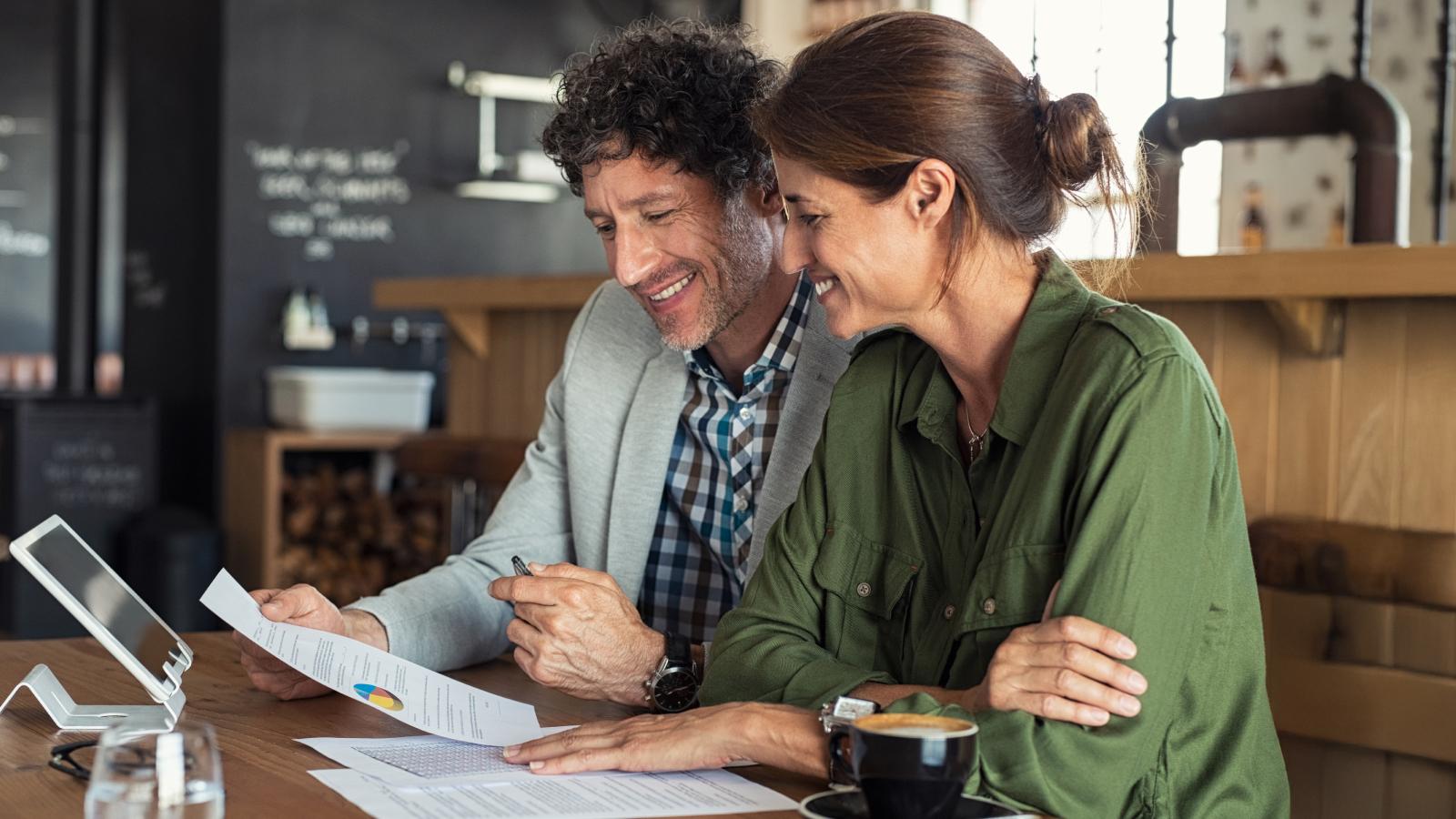 Couple reading documents