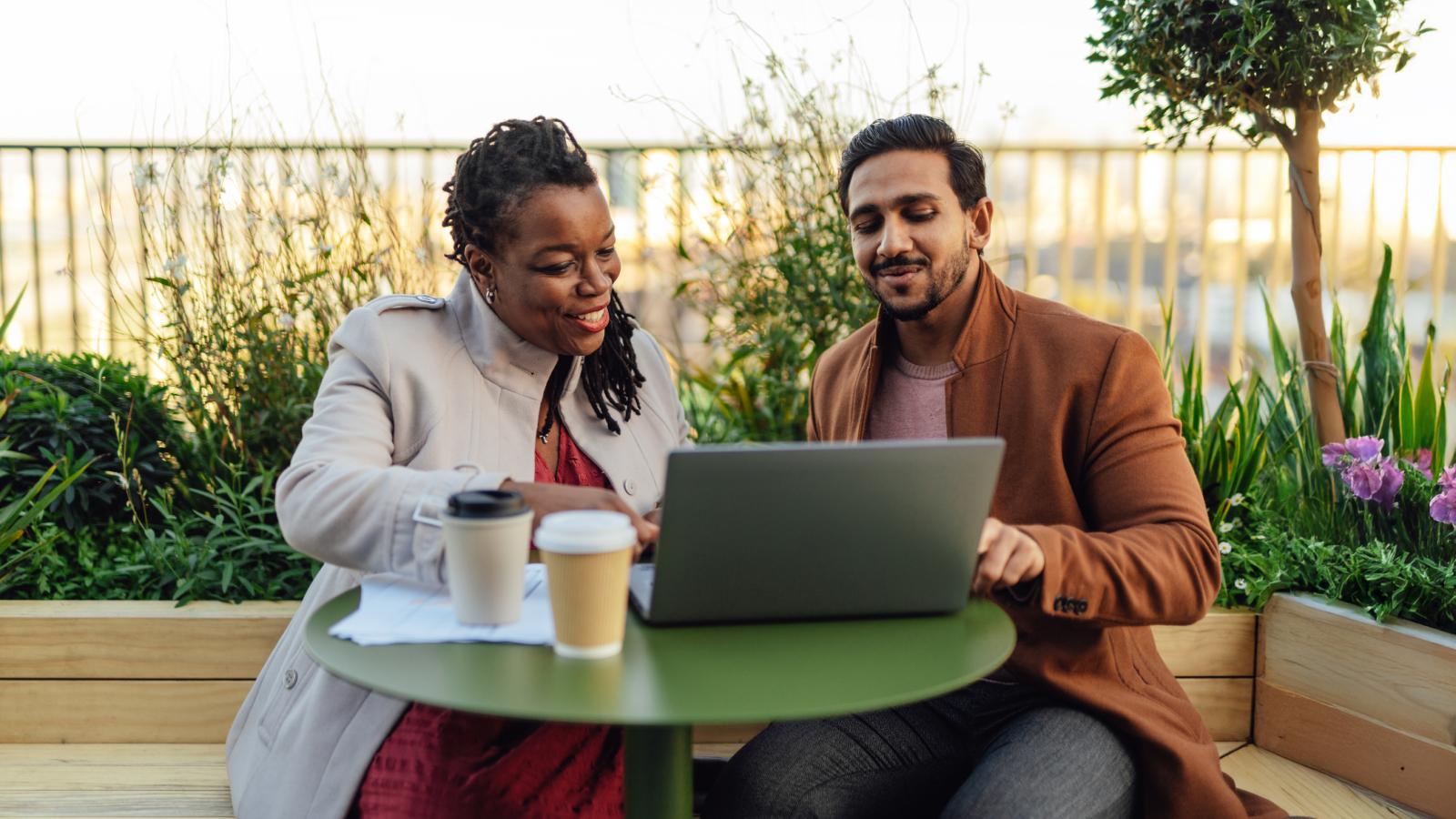 Coworkers having a meeting and discussing