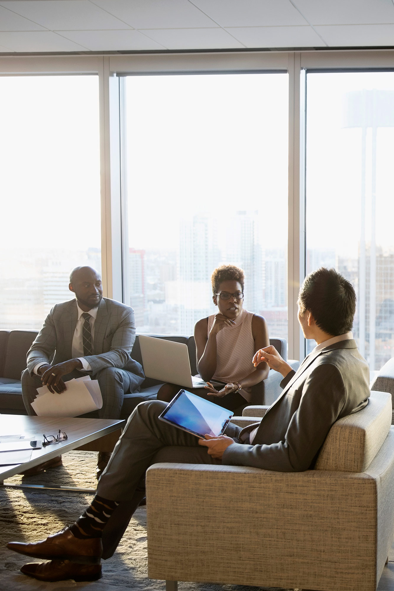 A financial representative at a meeting with his client.